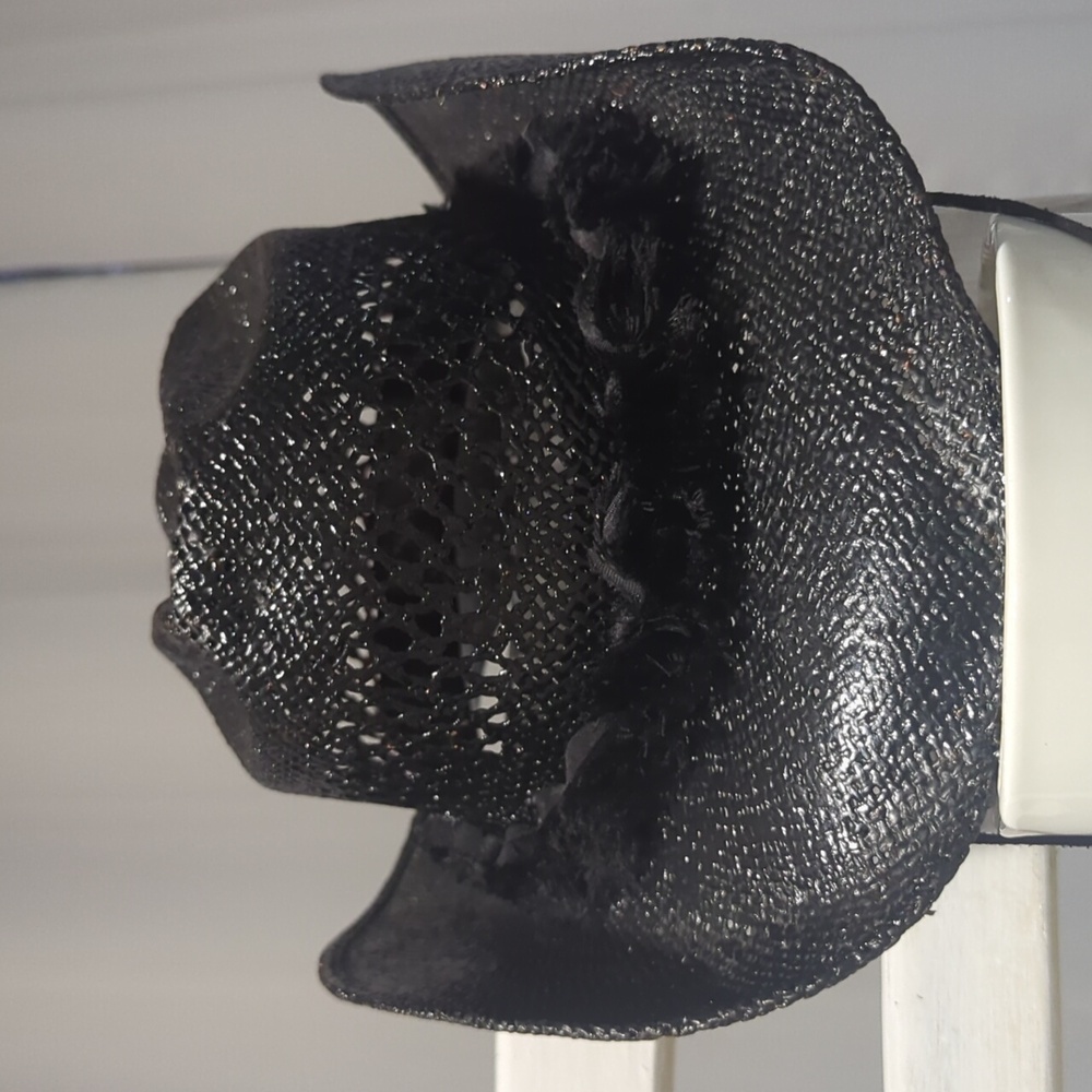 Custom Upcycled Black Lacquered Rosette Straw Cowboy Hat Mexico 22" - Picture 4 of 7